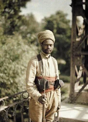 Algerian guard on a bridge, Pommiers, Aisne, France
